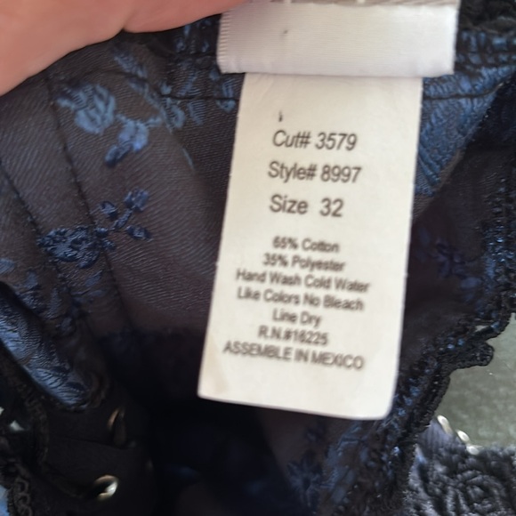 Shirley Of Hollywood Corset 32” Garters Lace Up Hook Eye Back Blue Black Floral - Picture 6 of 6